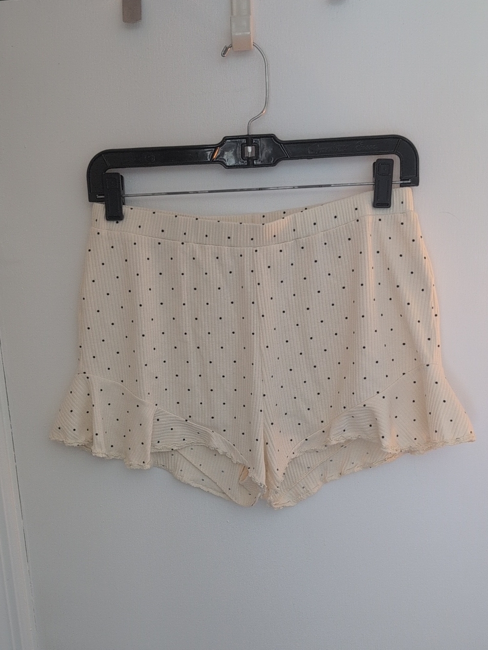 Cream Polka Dot Ruffle Hem Shorts
